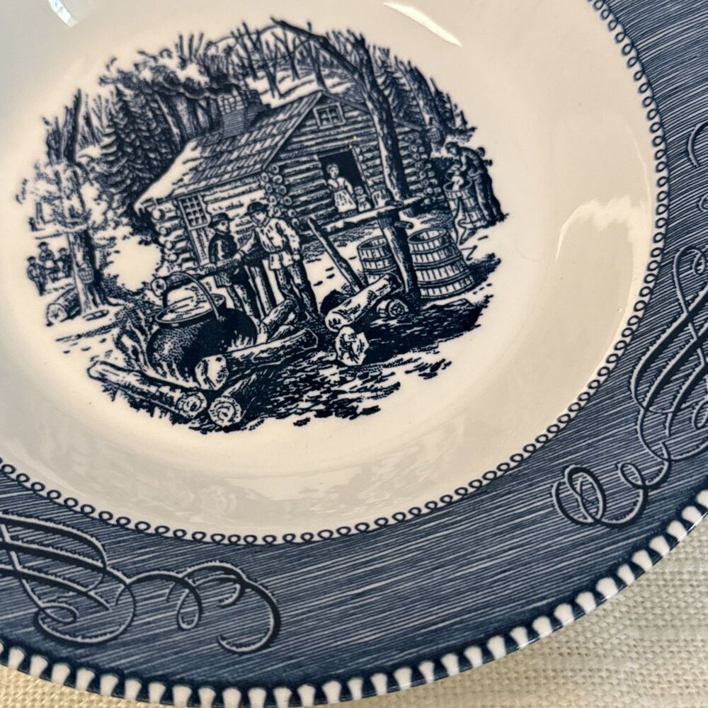 Vintage Currier & Ives Royal China Serving Bowl 9” Maple Sugaring Pattern - Picture 5 of 9
